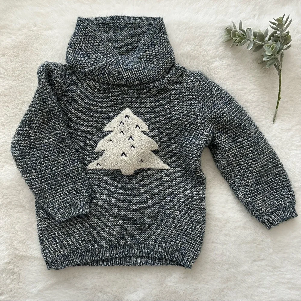 ZARA | EUC - Tree Knit Sweater - Navy/Cream - Size 12/18 Months